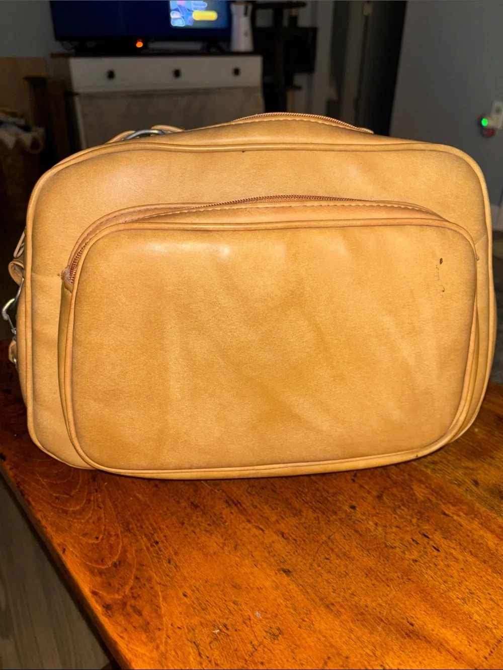 Vintage Marsand Leather Tan Messenger Bag Dual Front Pockets Camera Bag Retro